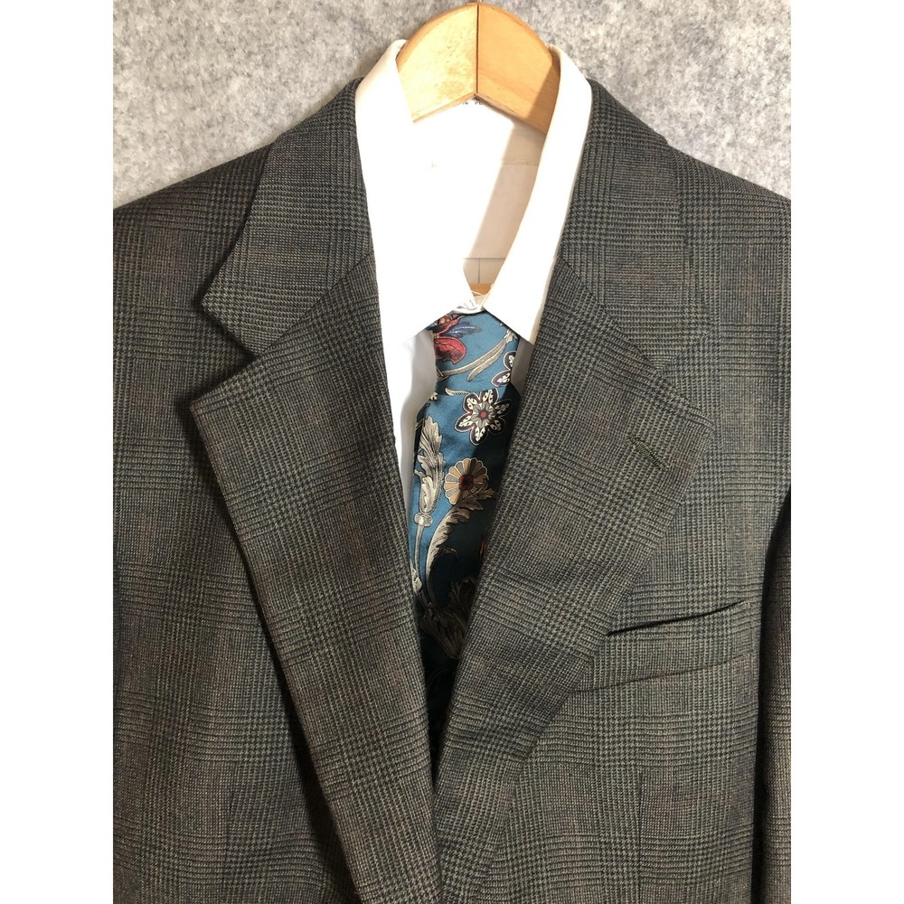 Oscar Deβ La Renta Signature Sport Coat Mens 44R Gray Wool Plaid Jacket Classic